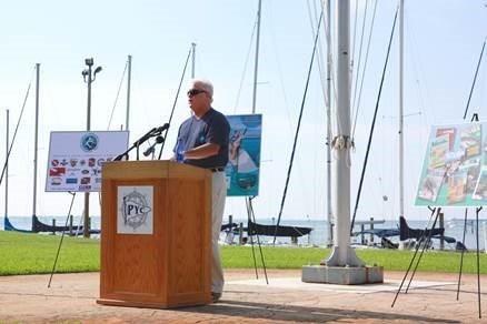 Secretary of State Ken Detzner speaking to the media and public at the Pensacola Yacht Club.