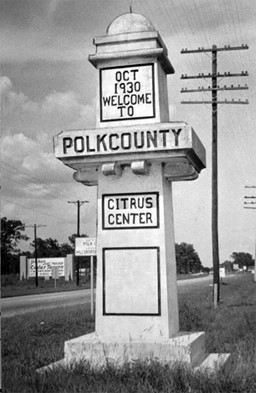 1963 photo of marker between Polk and Hillsborough counties