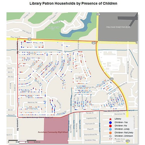Map showing library patron households by presence of children