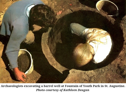 Archaeologists excavating a barrel well at Fountain of Youth Park